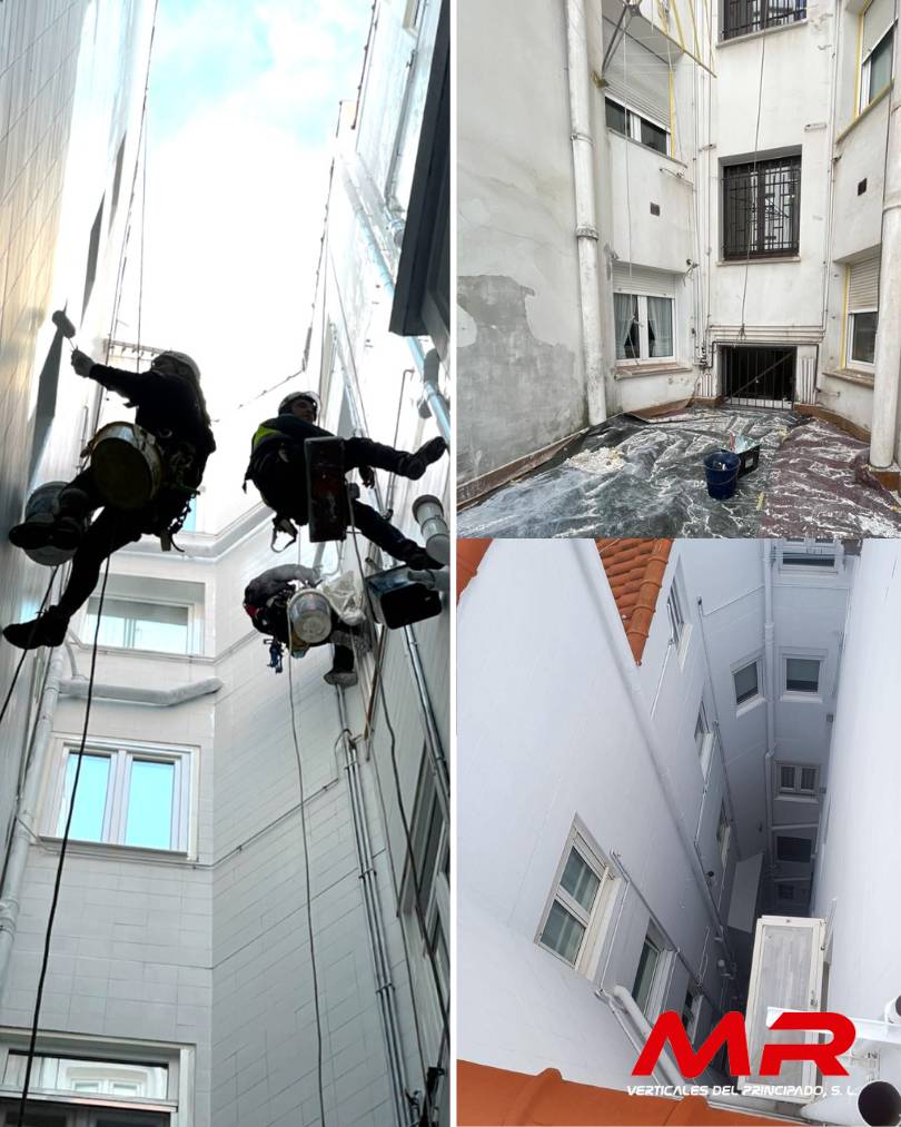 Pintura de patios interiores mediante trabajos verticales - MR Verticales del Principado